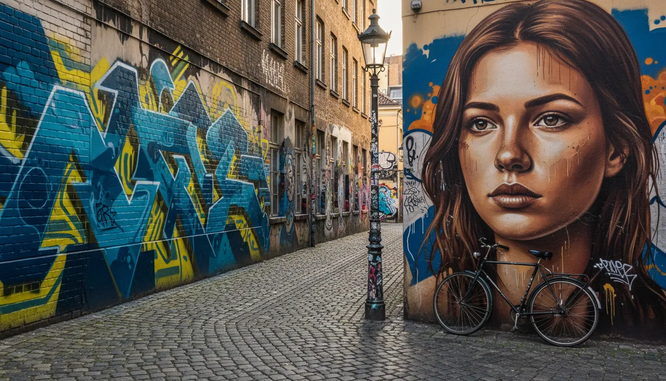 Murale de street art vibrant într-un oraș european