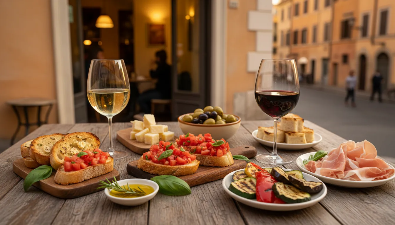 Aperitivo italian cu gustări și vin