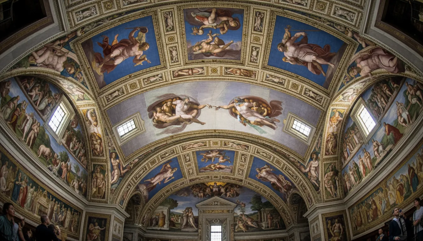 Tavanul Capelei Sixtine cu frescele lui Michelangelo