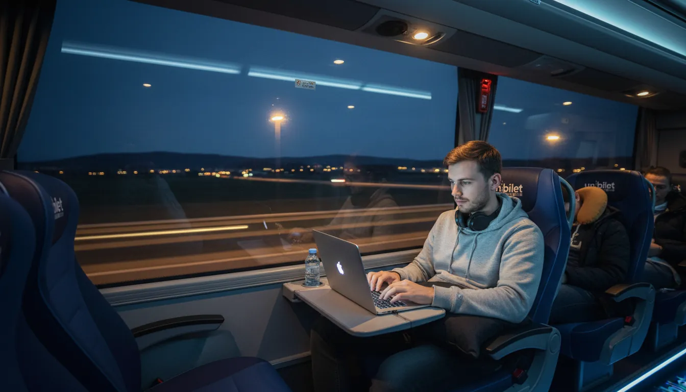 Lucru în autobuz în timpul călătoriei