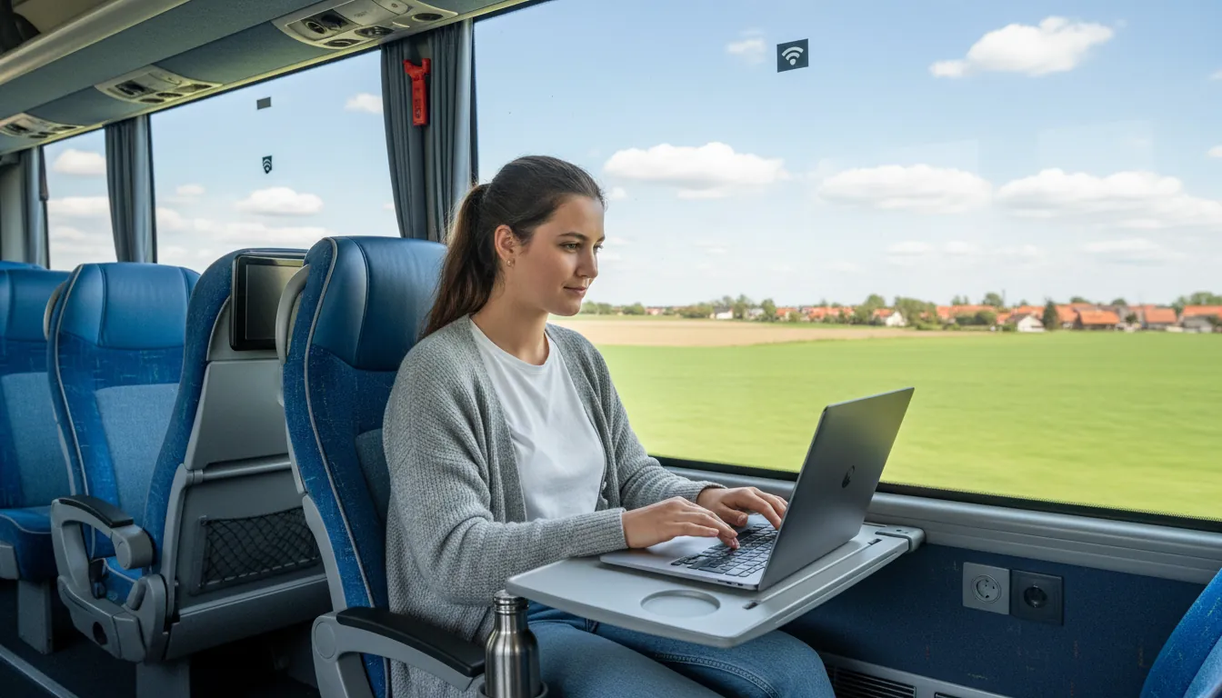 Lucrul în autobuz în timpul unei călătorii prin Europa