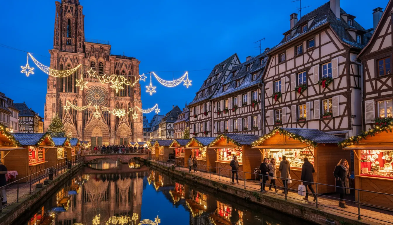 Târgul de Crăciun lângă catedrala din Strasbourg
