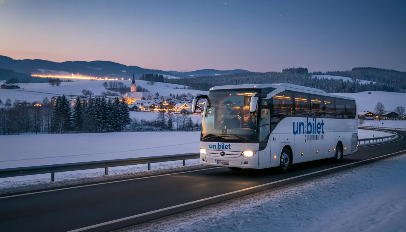 Autobuzul circulă prin Germania de iarnă