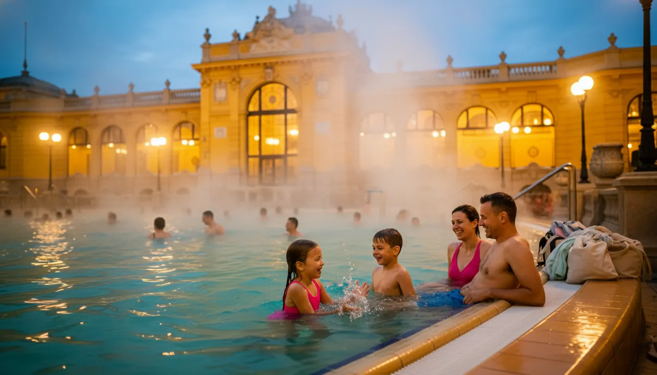 Familie în baie termală la Budapesta
