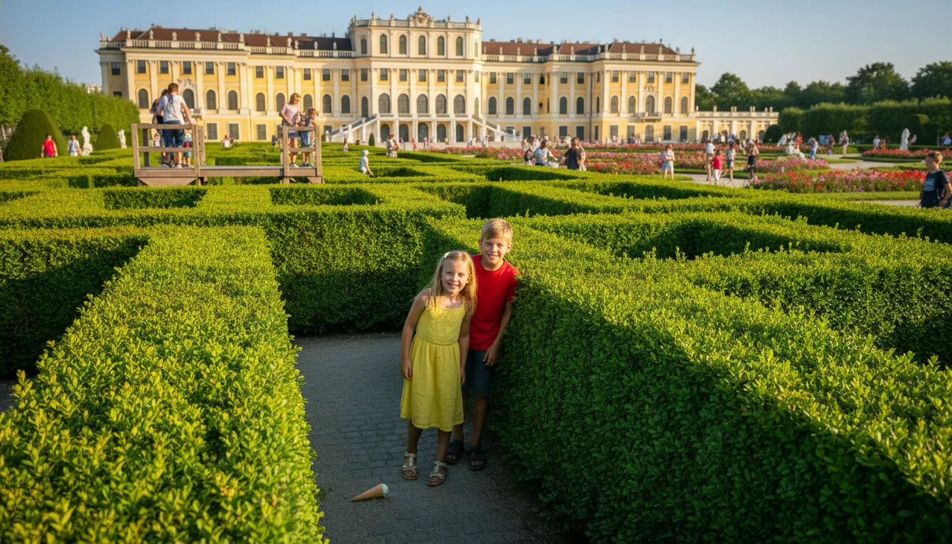Copii în labirintul palatului Schönbrunn