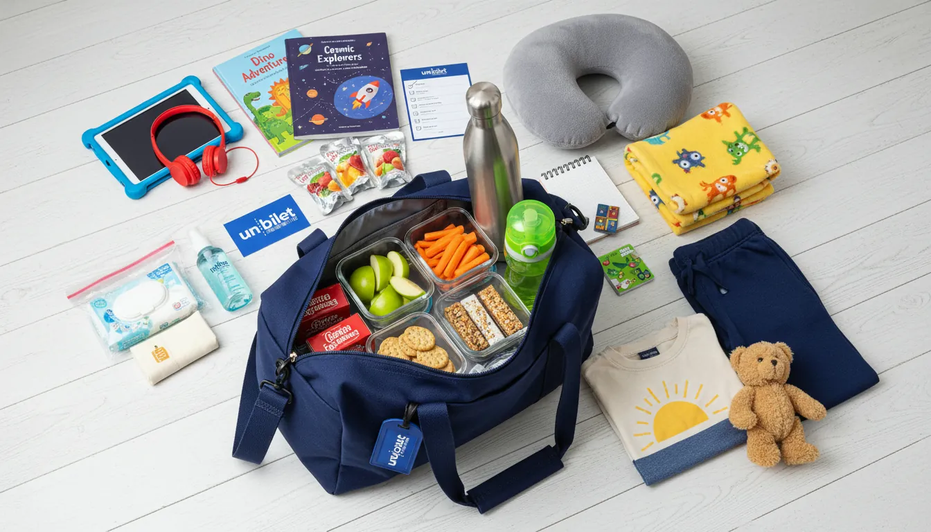 Geantă pregătită pentru călătorie cu copii
