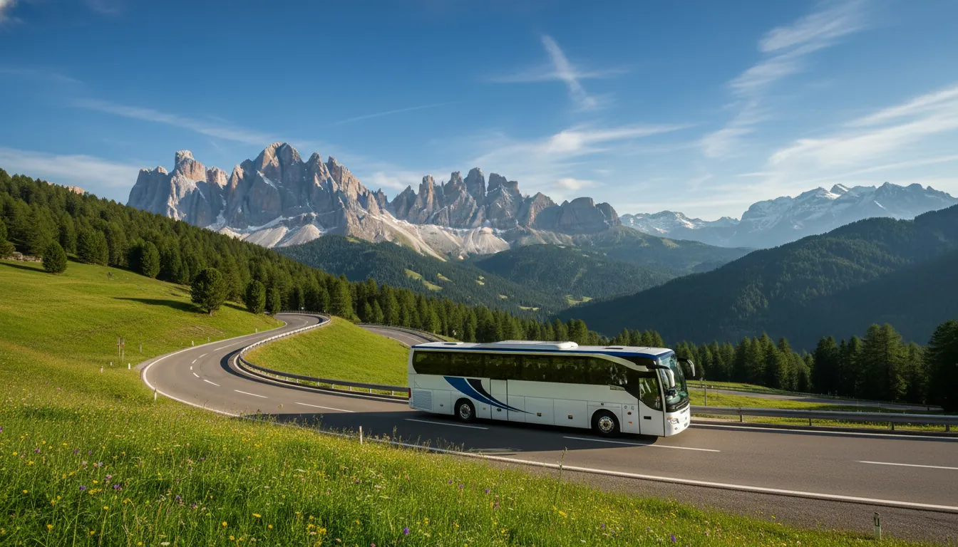 Autobuz pe drumul de munte în Alpi