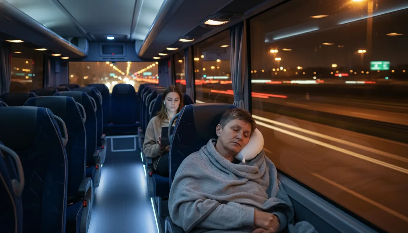 Salonul autobuzului noaptea