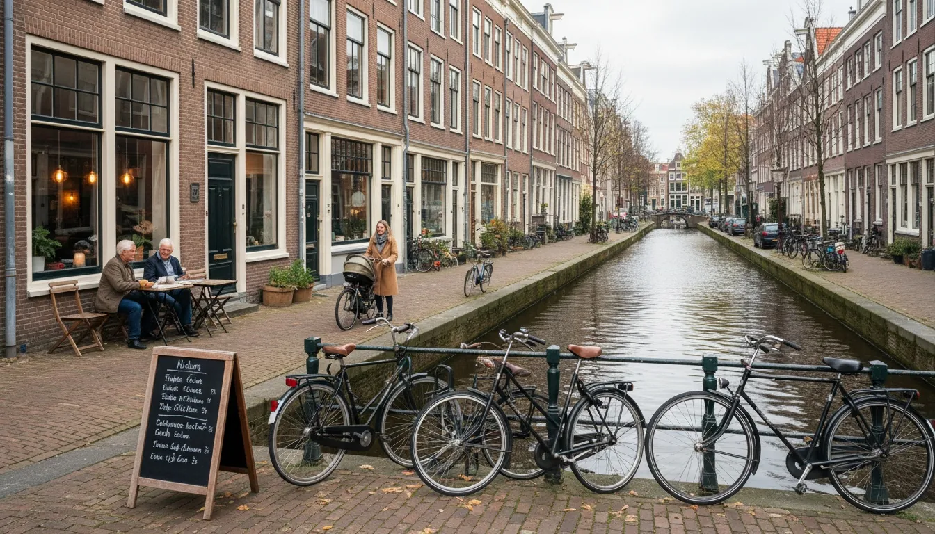 Cartier liniștit din Amsterdam cu case tradiționale