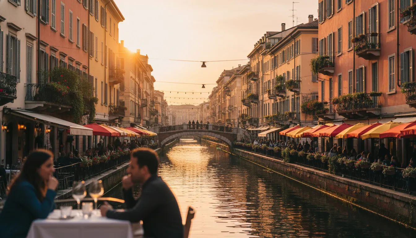 Cartierul Navigli din Milano seara