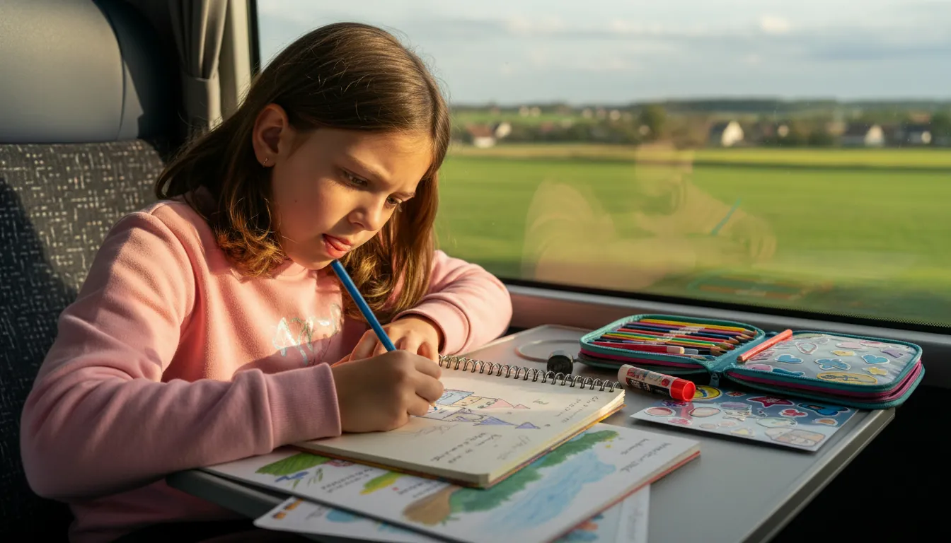 Copil ținând jurnalul călătoriei