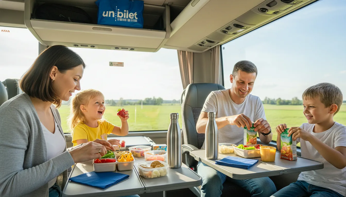 Familie mâncând în autobuz