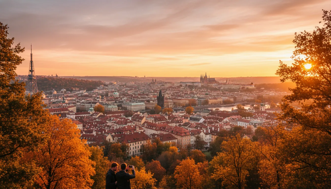 Dealul Petřín în Praga în toamnă
