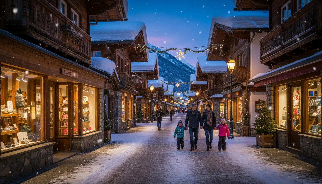 Strada de seară a unui sat alpin