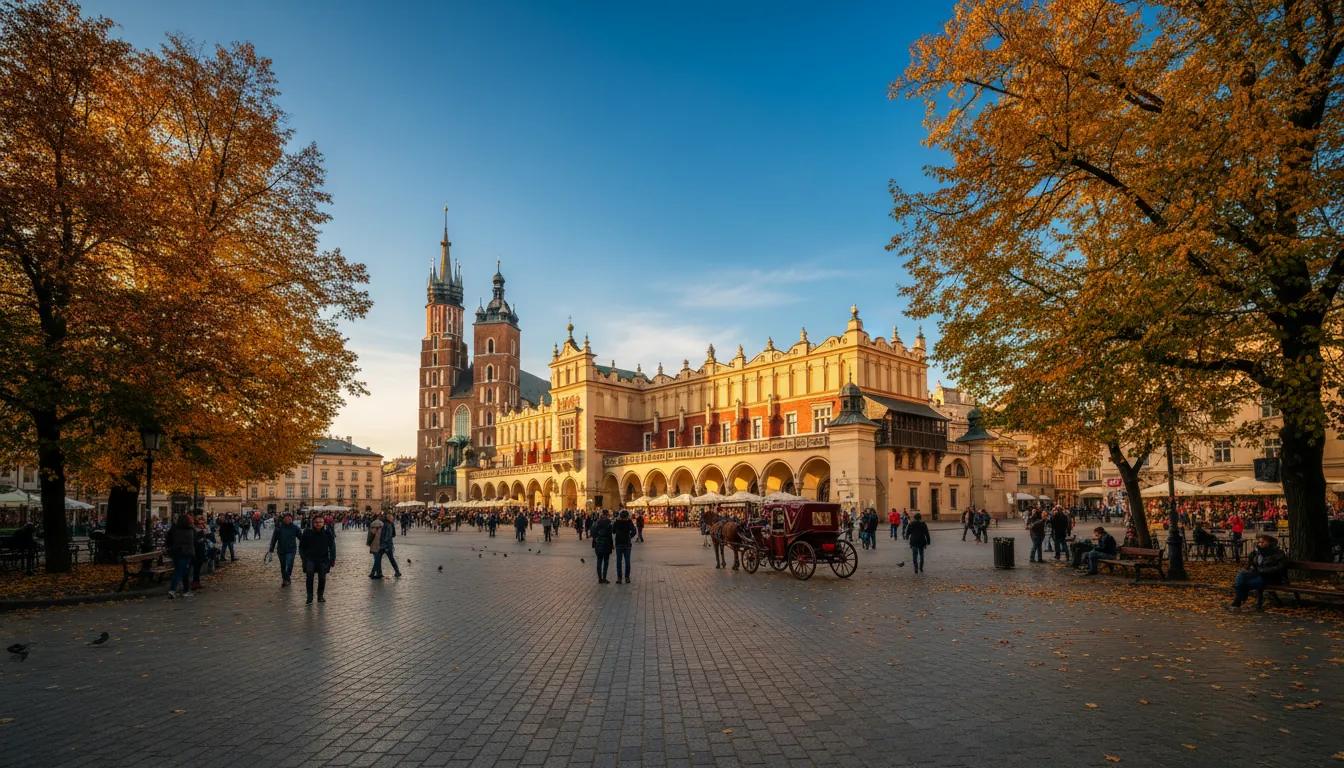 Piața principală din Cracovia în toamnă