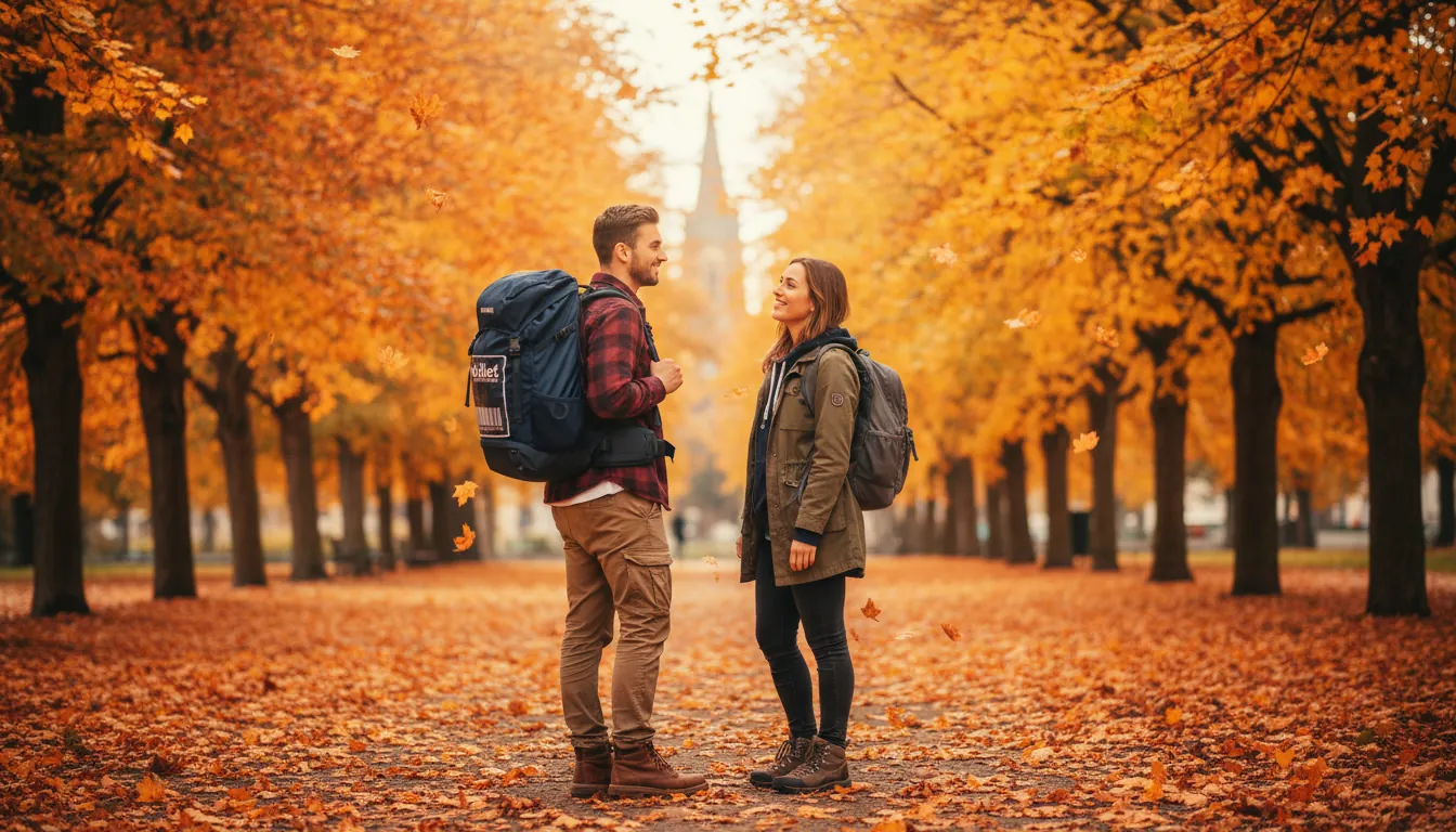 Călători într-un parc european de toamnă