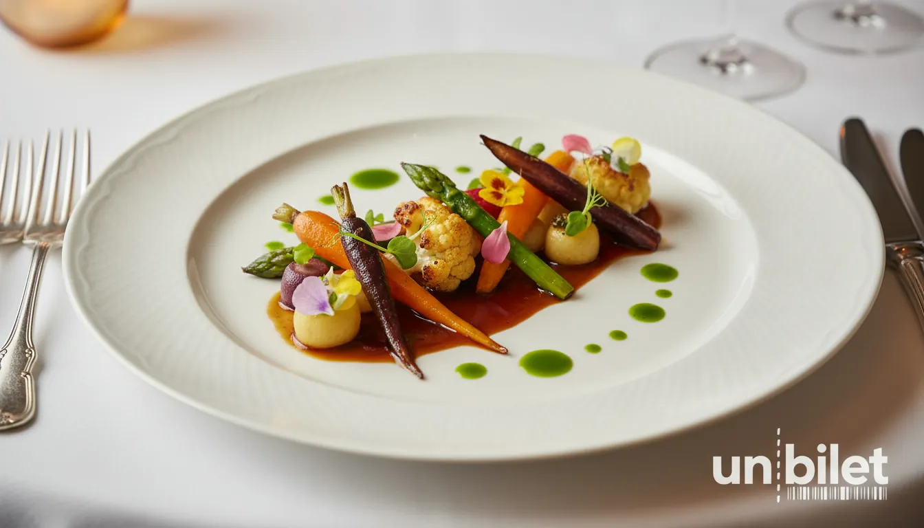 Mâncare vegană rafinată într-un restaurant parizian