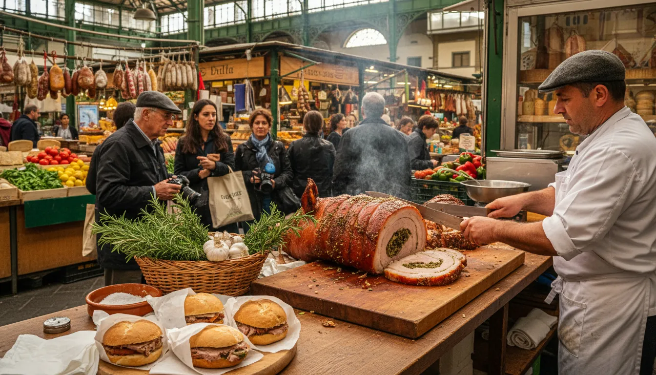 Tăierea porchettei pe stradă