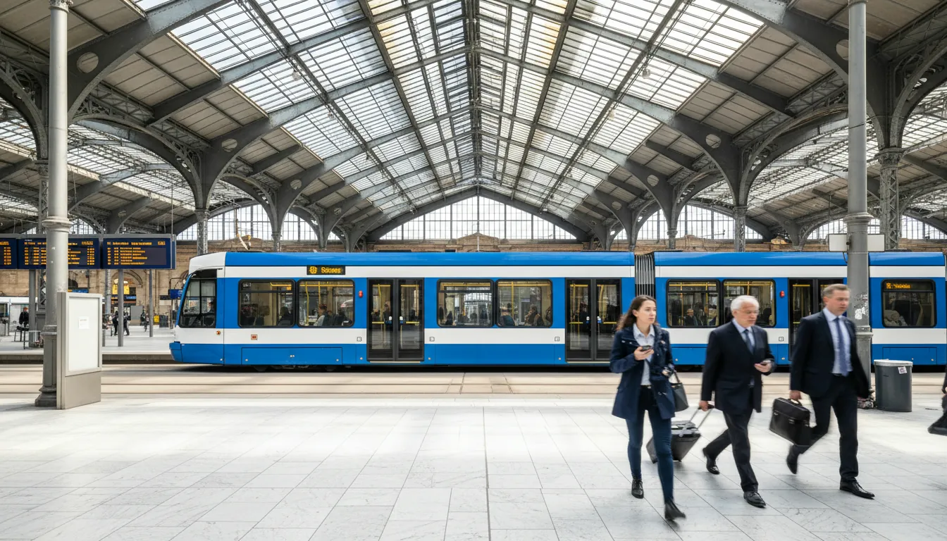 Gara centrală Frankfurt cu tramvai