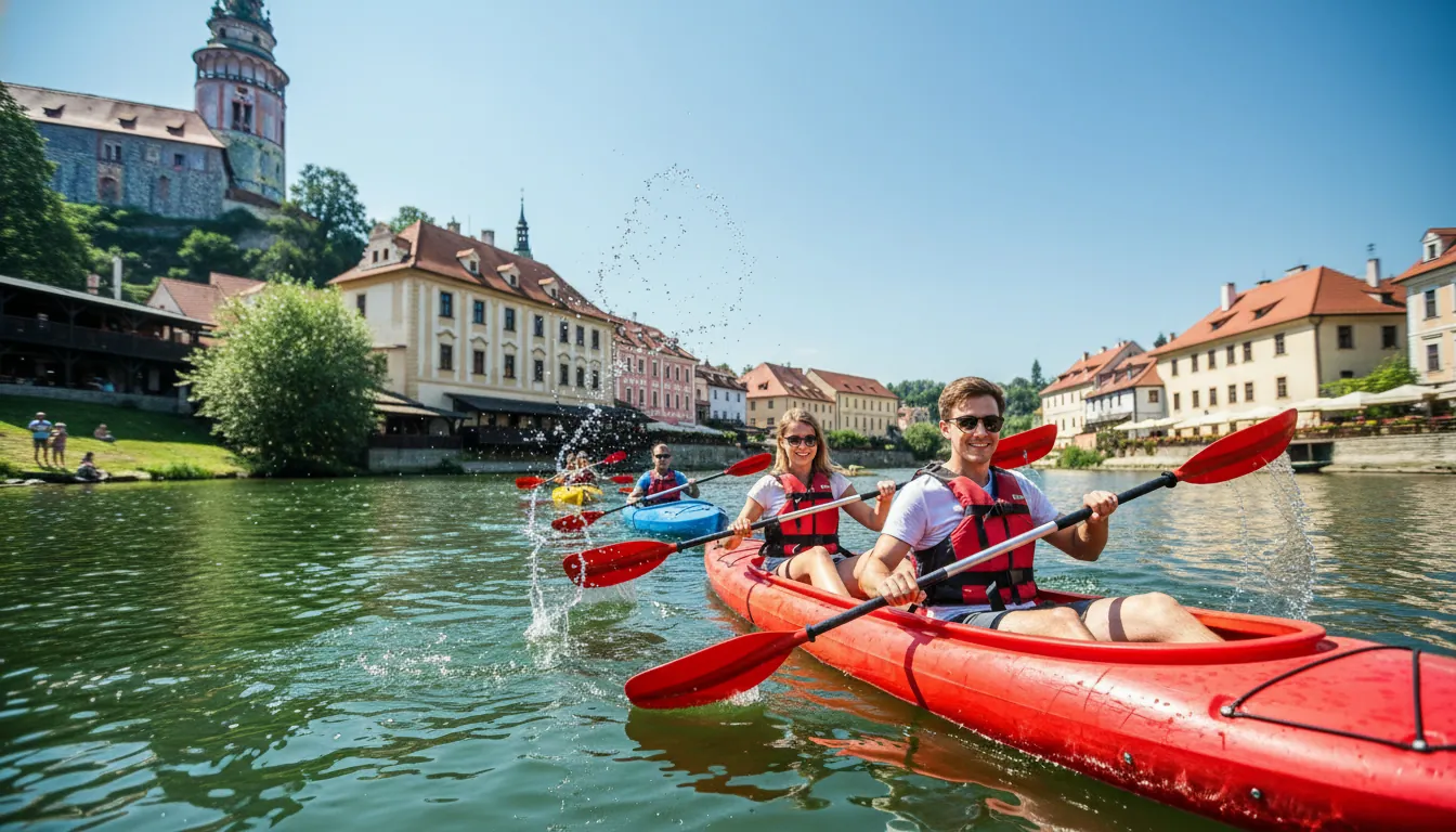 Caiac pe Vltava în Český Krumlov
