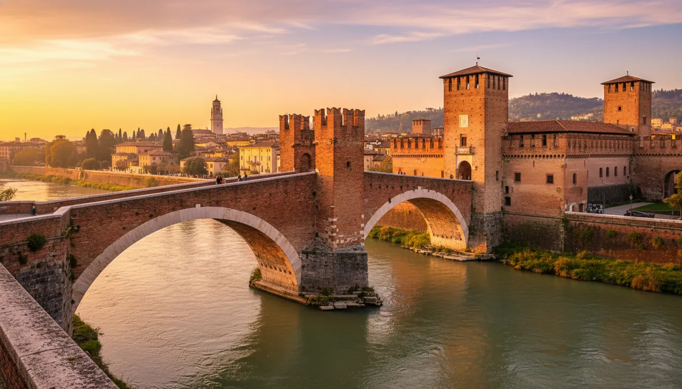 Podul Scaligerilor în Verona la apus