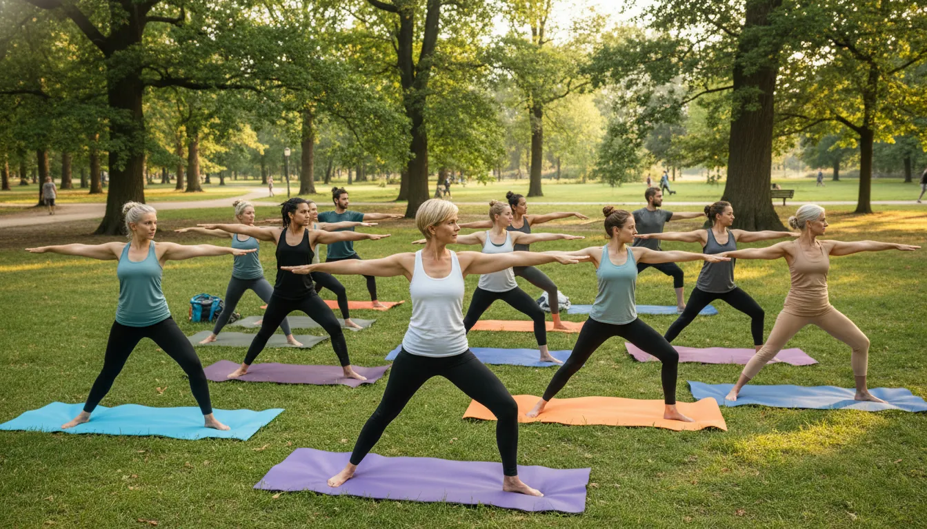 Clasă de yoga într-un parc