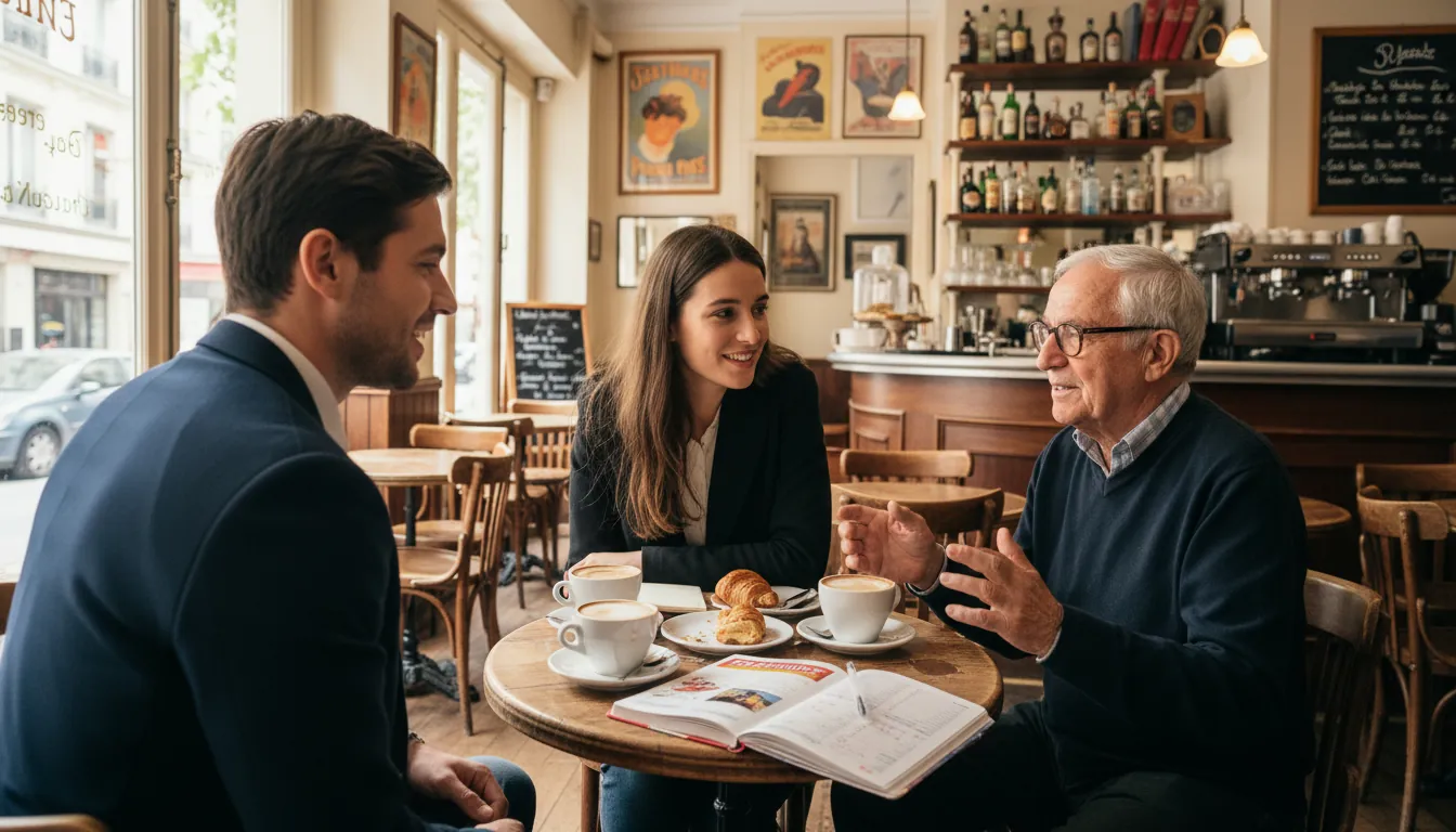 Studiul limbii franceze într-o cafenea