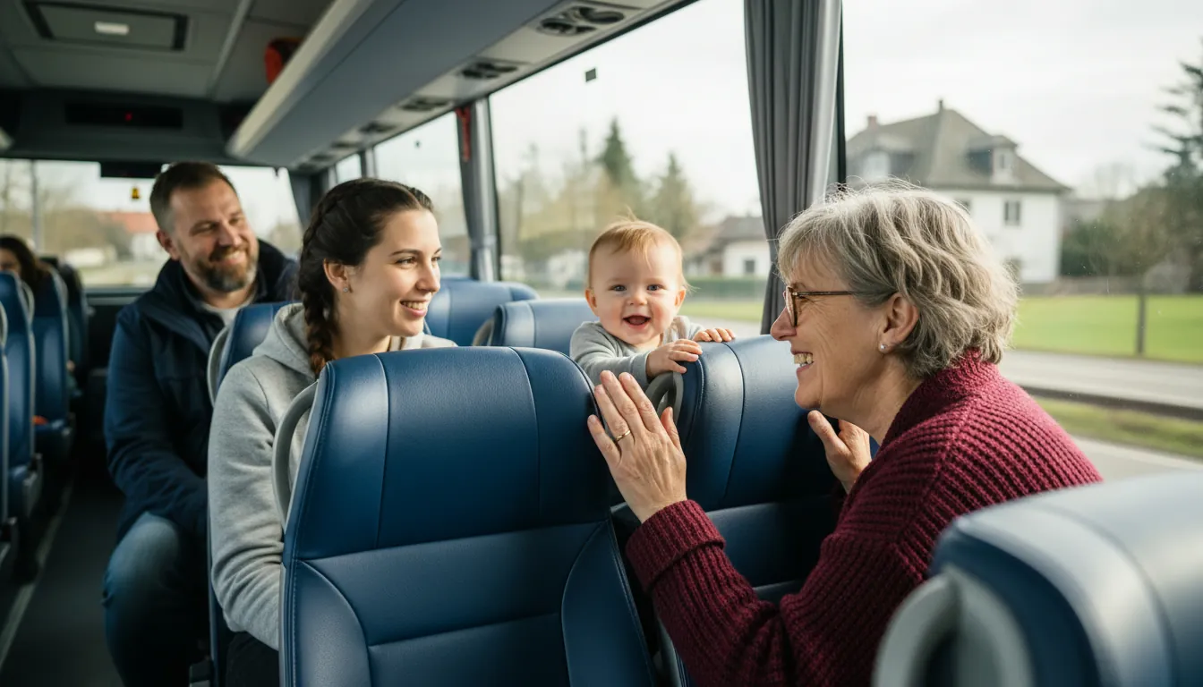 Pasagerii autobuzului sunt prietenoși cu bebelușul
