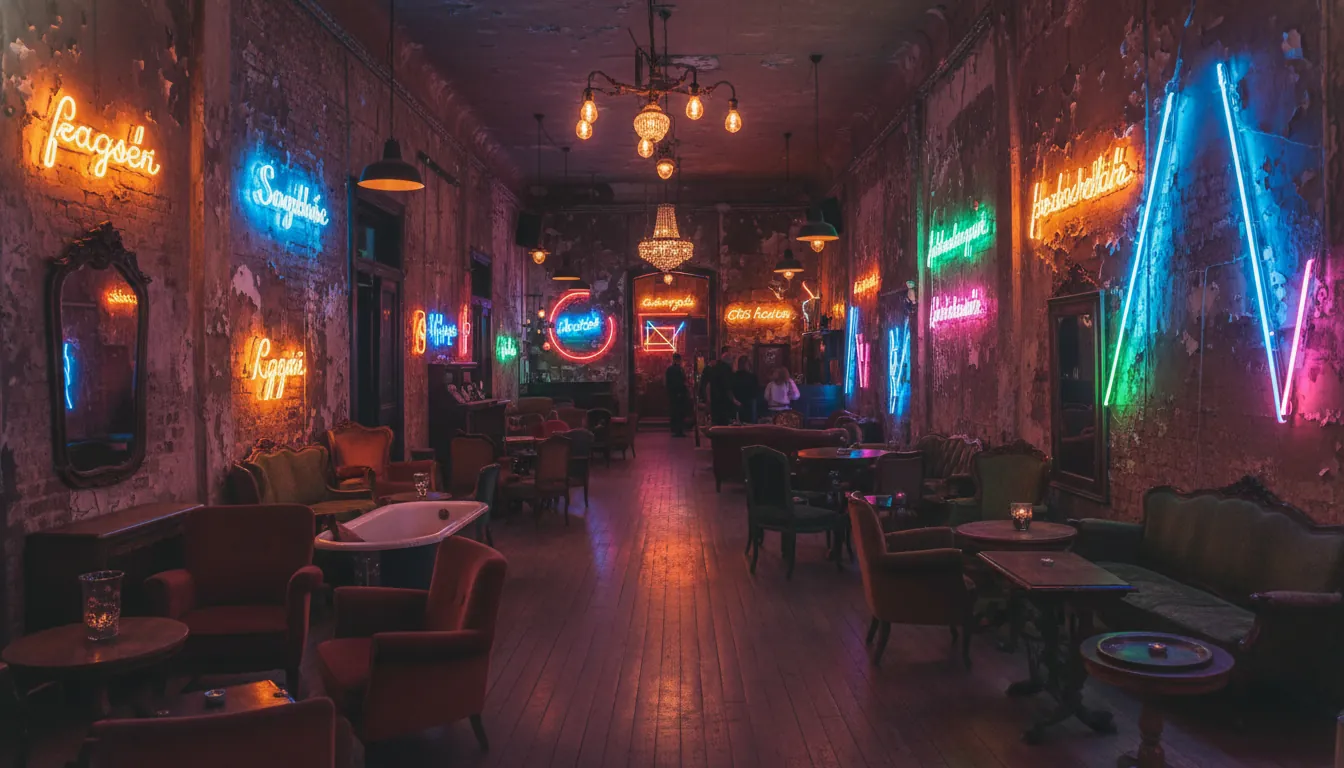 Ruin-bar în Budapesta cu instalații neon