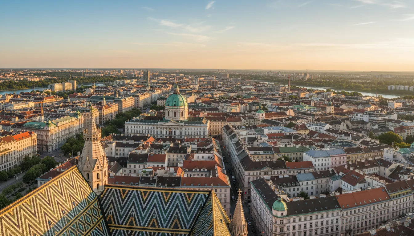 Vedere pe Viena din turnul Catedralei Sfântului Ștefan