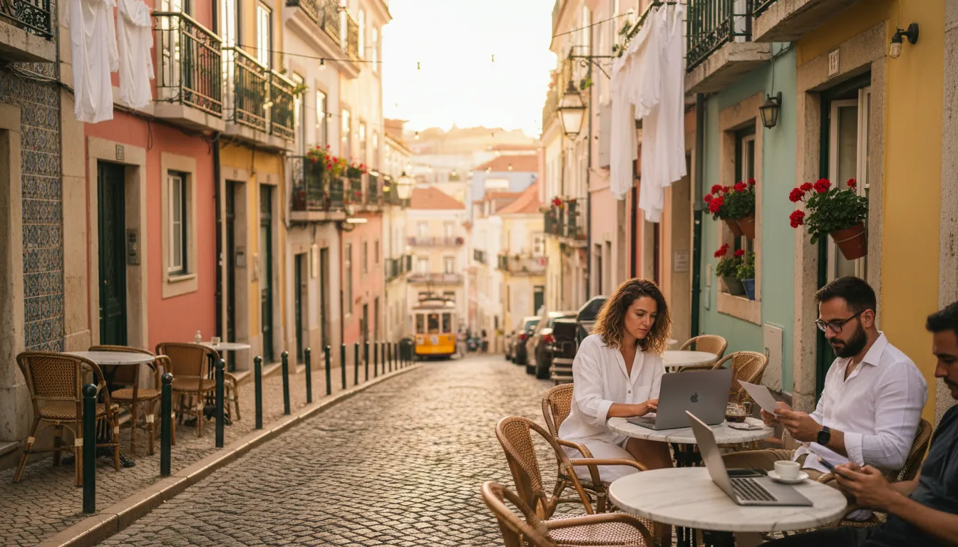 Nomarzii digitali lucrează într-o cafenea din Lisabona