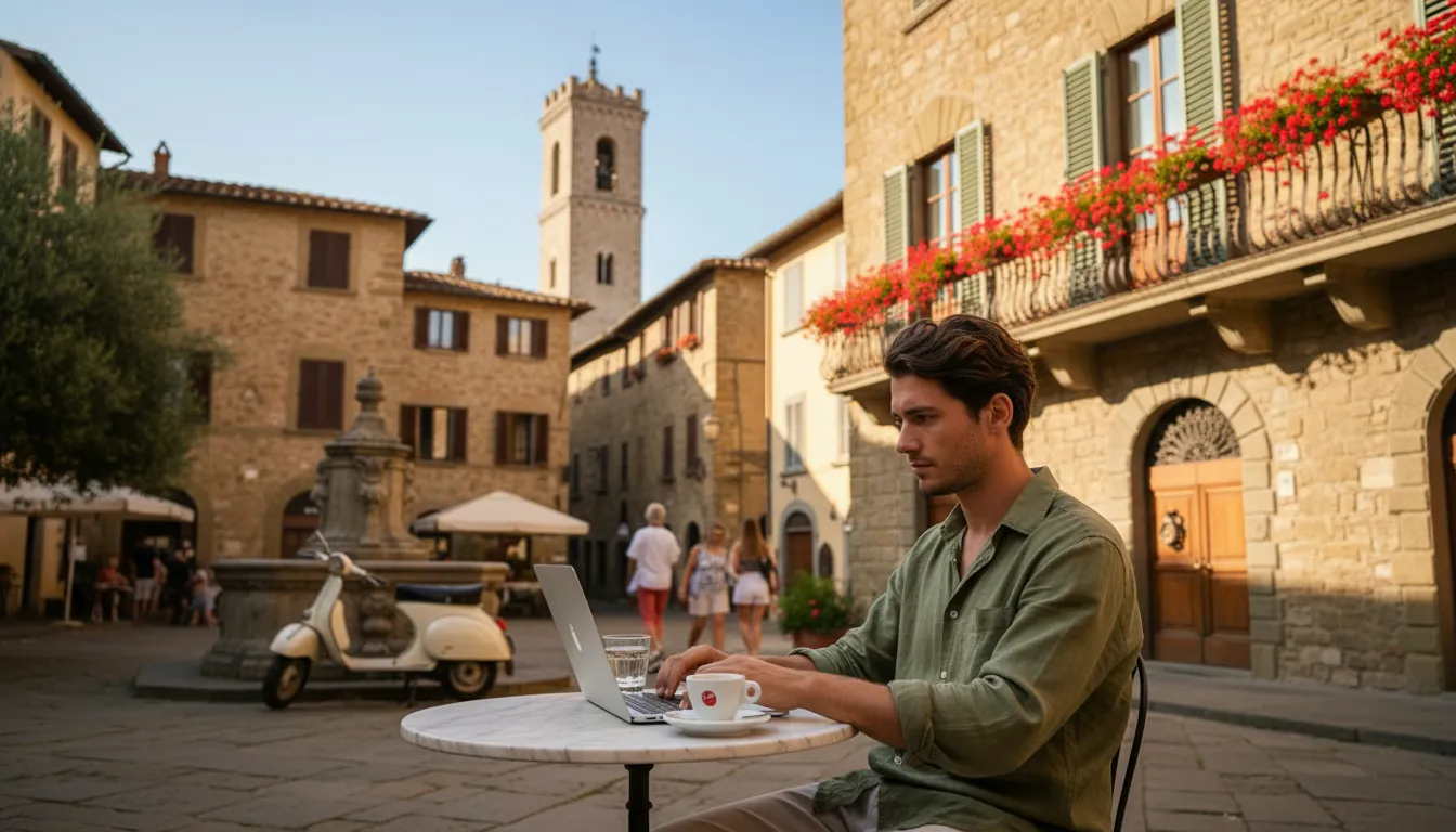 Munca la distanță dintr-o cafenea italiană