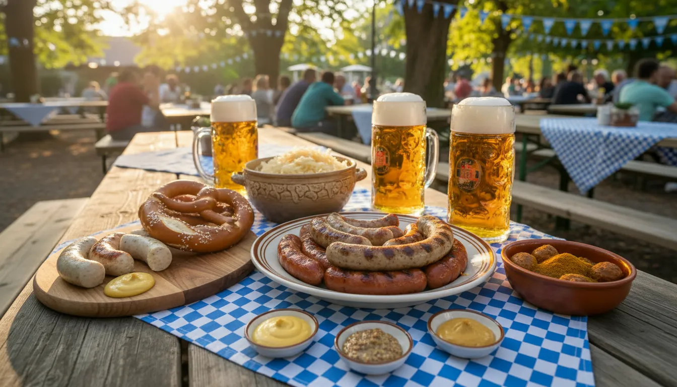 Grădină de bere germană cu mâncăruri tradiționale