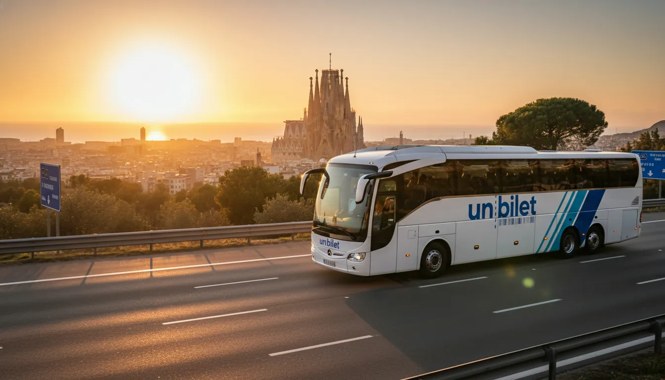 Autobuzul se îndreaptă către Barcelona pe o rută pitorească