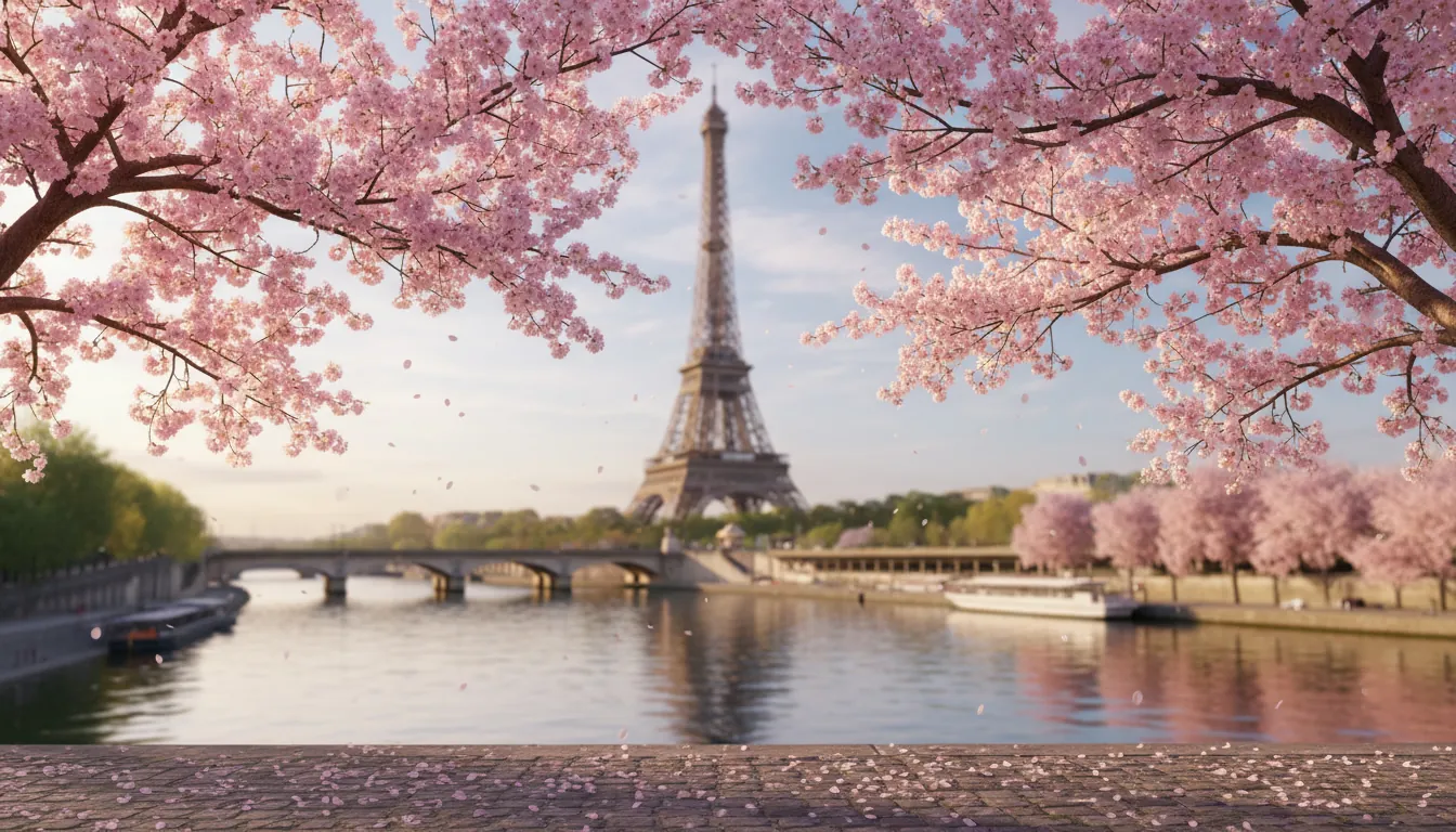 Înflorirea cireșilor japonezi în Paris primăvara